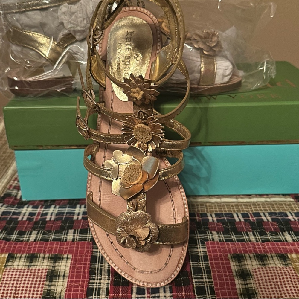 kate spade Metallic Gold Floral Gladiator Sandals